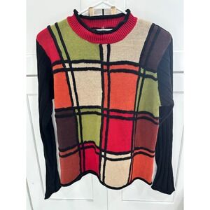 Vtg ARRIVISTE Geometric Color Block Mock Neck Sweater Women's L